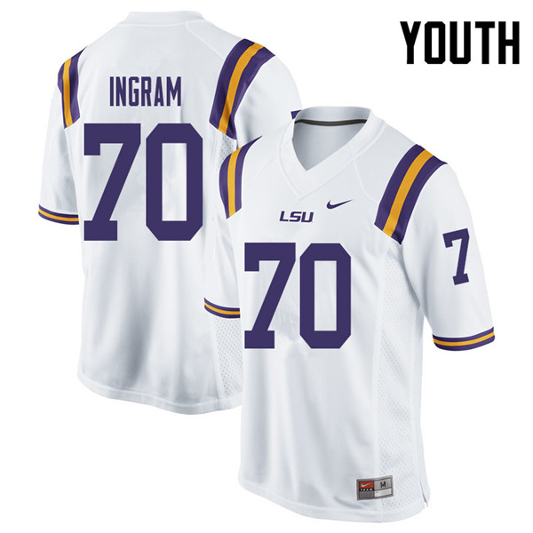 Youth #70 Ed Ingram LSU Tigers College Football Jerseys Sale-White